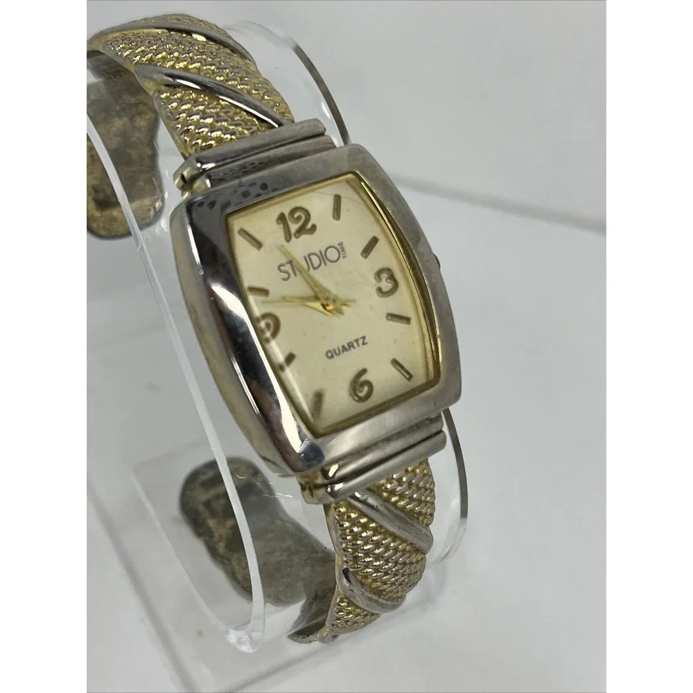 Studio Time Two Tone Women's Bangle Band Watch 20mm Case- New Battery